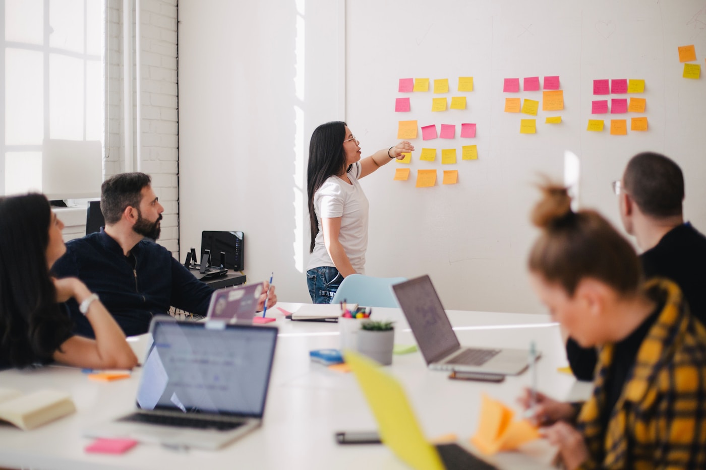 Team working together during a strategy workshop